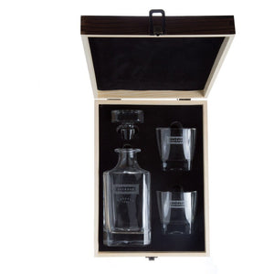 Decanter Set: Father's Day Personalized Whiskey Decanter Swanky Badger Front & Back Engraving + 2 glasses Wood Display Box