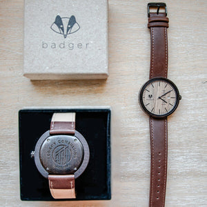 Branded Sandalwood Modern Brown Watch Personalized Wooden Watch Swanky Badger