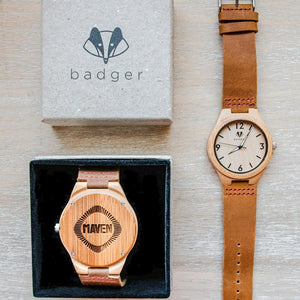 Branded Bamboo Tailored Watch Personalized Wooden Watch Swanky Badger