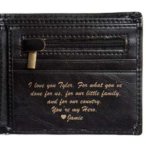 Personalized Bifold Wallet: Circle Men's Leather Wallet Swanky Badger Initials + Inside Message Black