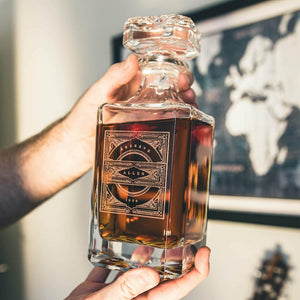 Whiskey Decanter: The Classic Personalized Whiskey Decanter Swanky Badger Decanter Only (front and back) Standard Box (Cardboard)