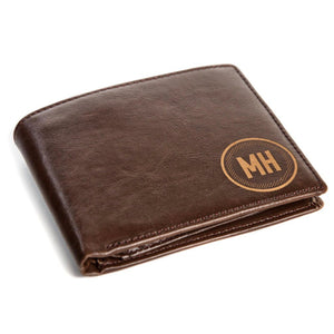 Personalized Wallet: Valentine Men's Leather Wallet Swanky Badger Initials on Front Only Brown