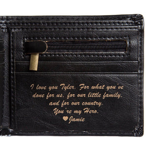 Personalized Wallet: Valentine Men's Leather Wallet Swanky Badger Initials + Inside Message Black