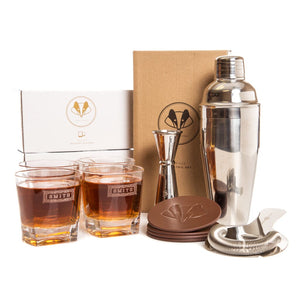 Whiskey Essentials Bundle Swanky Badger Brown Coasters