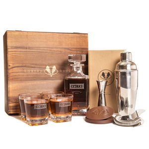 Whiskey Lover's Dream Bundle Whiskey Decanter Bundle Swanky Badger Brown Coasters