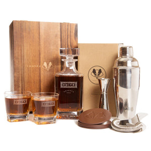 Whiskey Premium Bundle Whiskey Decanter Bundle Swanky Badger Brown Coasters
