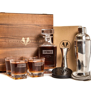 Whiskey Lover's Dream Bundle Whiskey Decanter Bundle Swanky Badger Black Coasters