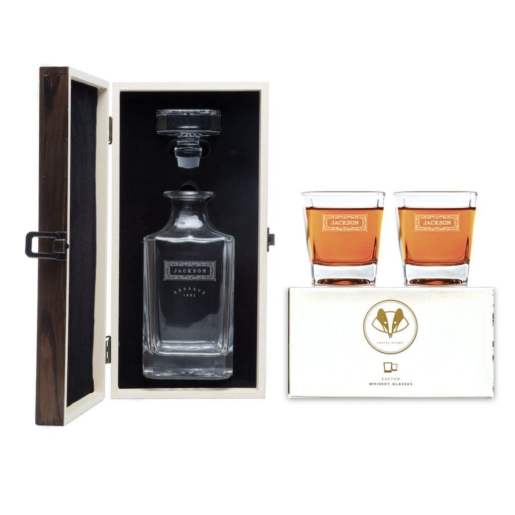 Decanter Set: Father's Day Personalized Whiskey Decanter Swanky Badger 