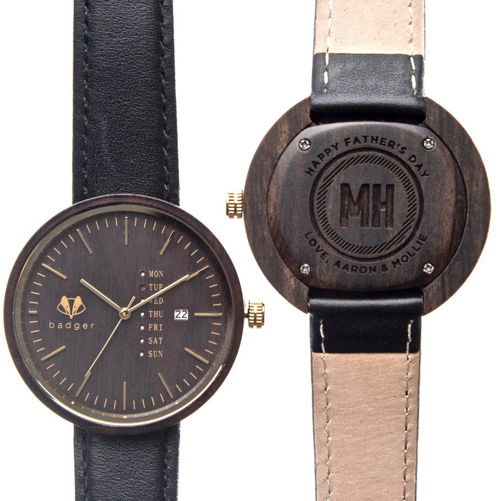 Sandalwood Black Watch - Father&#39;s Day Personalized Wooden Watch Swanky Badger 