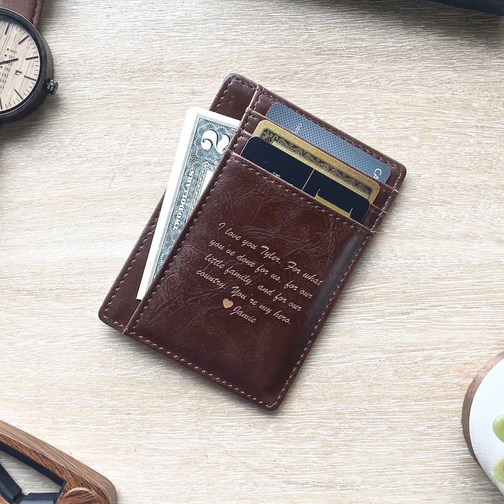 Mens Leather Wallet with Engraved Message