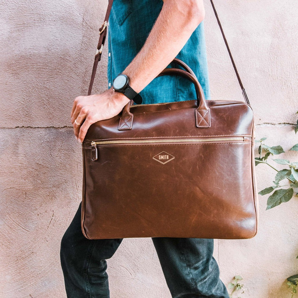 Engraved leather laptop bag Clearance