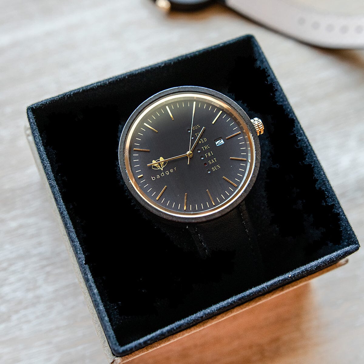 Branded Sandalwood Modern Black Watch Personalized Wooden Watch Swanky Badger 