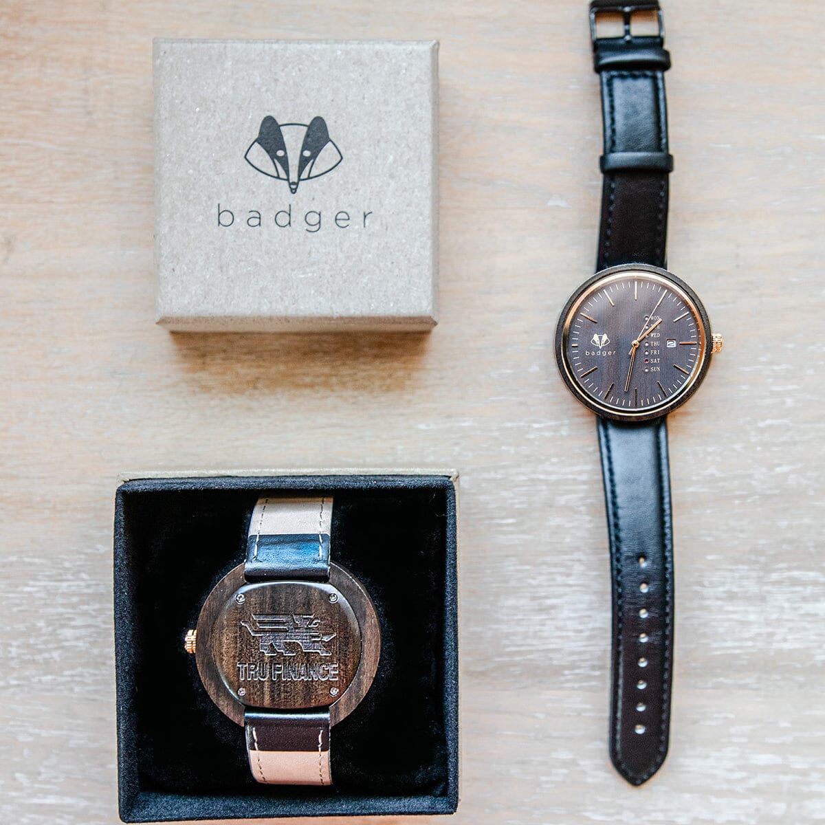 Branded Sandalwood Modern Black Watch Personalized Wooden Watch Swanky Badger 