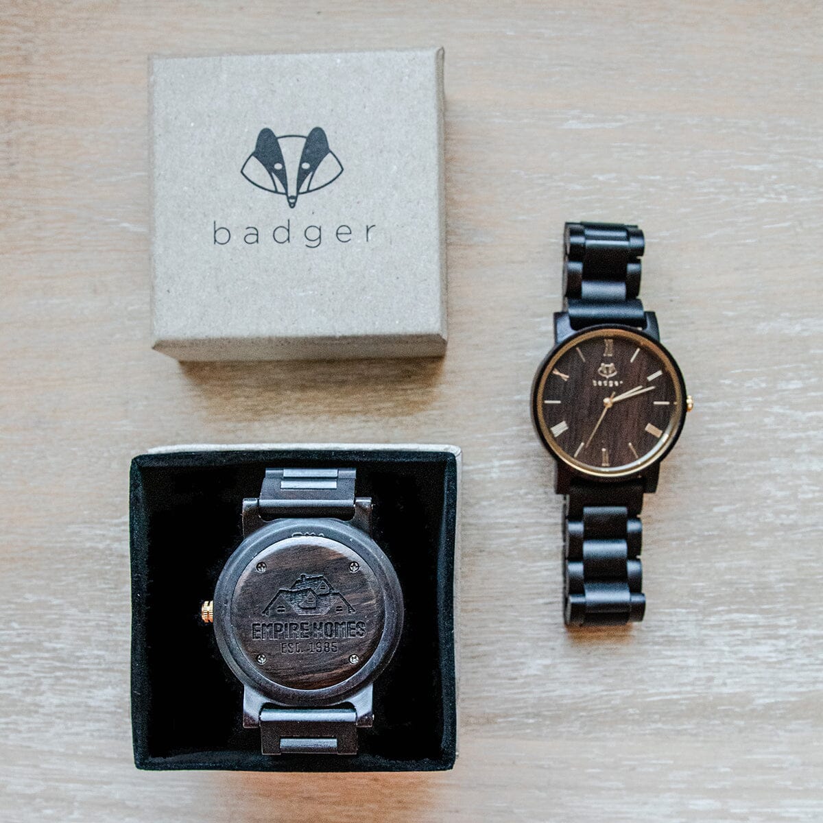 Branded Ebony Links Watch Personalized Wooden Watch Swanky Badger 