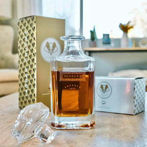 Decanter Set: Father's Day Personalized Whiskey Decanter Swanky Badger Front & Back Engraving + 2 glasses Standard Box (Cardboard) 