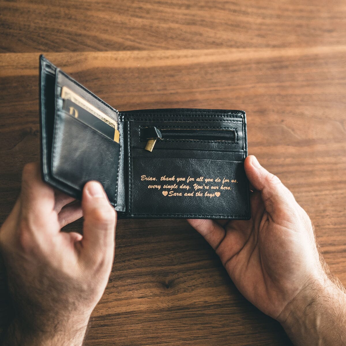 mens wallet name engraved