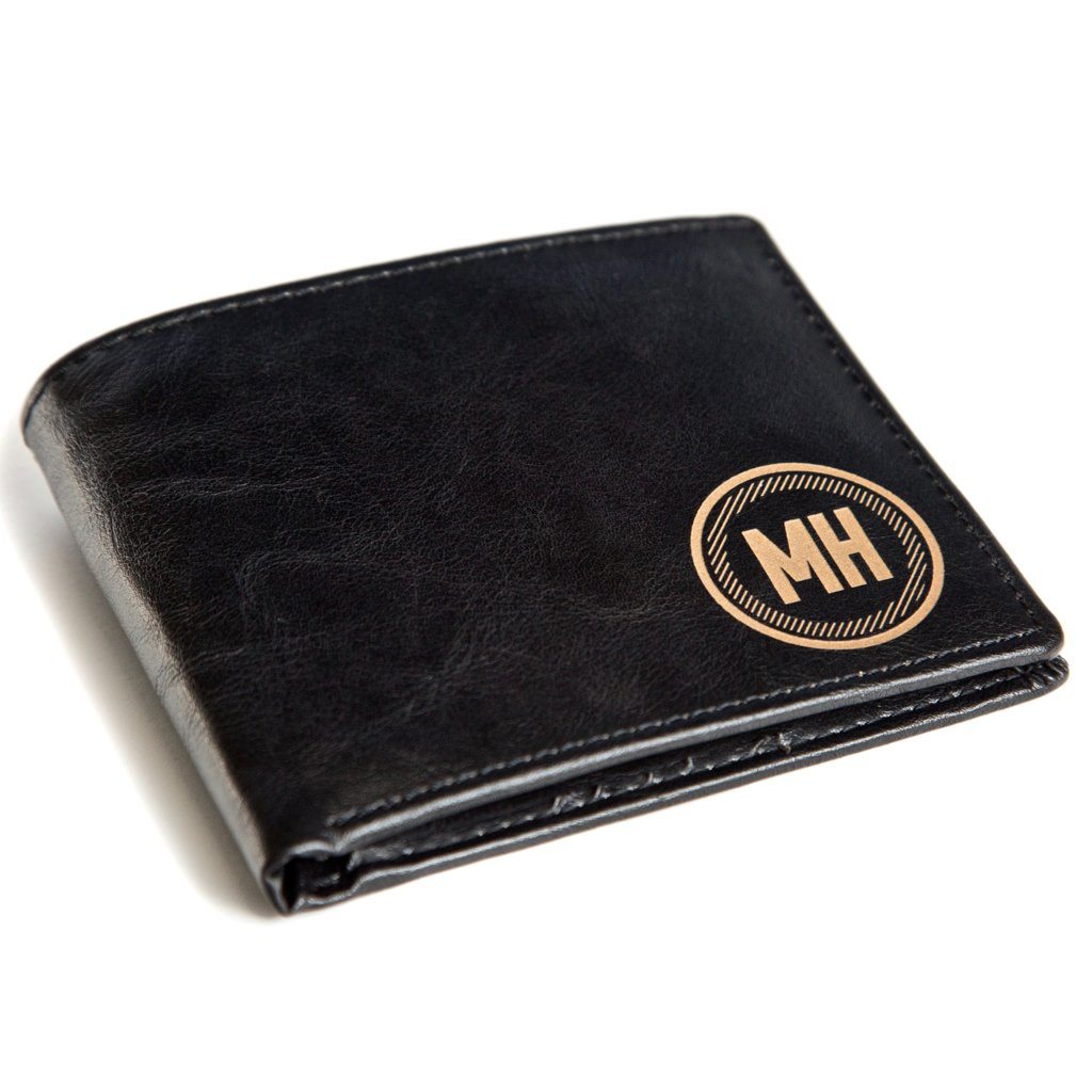 Personalized Wallet: Valentine Men&#39;s Leather Wallet Swanky Badger Initials on Front Only Black 