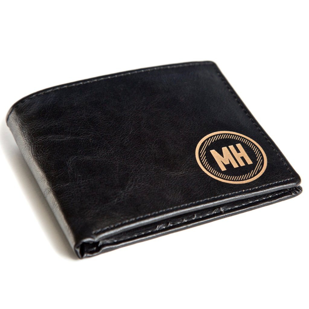 Personalized Wallet: Valentine Men's Leather Wallet Swanky Badger Initials on Front Only Brown 