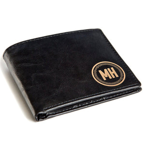 Personalized Wallet: Valentine Men's Leather Wallet Swanky Badger Initials on Front Only Black 