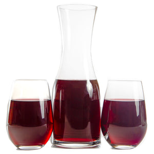 Branded Wine Decanter & 2 Stemless Wine Glasses