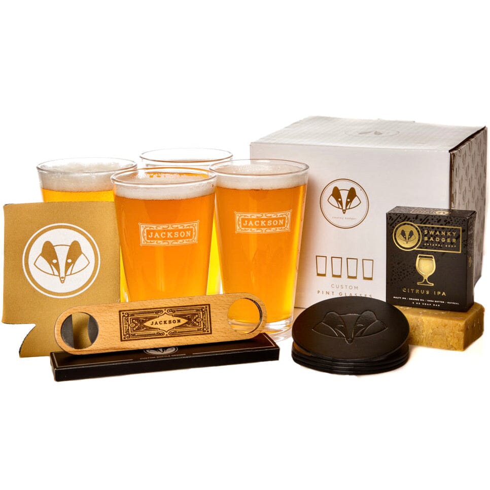 Personalized Pint Glass Set of 4 With Optional Leather Coaster, Engrave Beer  Mug Glasses Perfect Gift for Him, Great Gift for Dad Beer Lover 